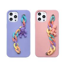 Cartoon Bear Wrist Chain Silicon Case for iPhone 12 Pro Max Back Phone Cover for 12 Mini 11 Pro Max X XS XR 8 7 Plus SE 2020 2024 - buy cheap