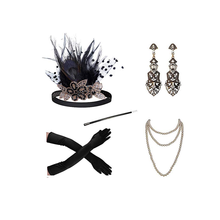 Conjunto de accesorios de aleta 1920s para mujer, conjunto de disfraz del gran Gatsby, diadema, collar de cigarrillo, guantes y pendientes 2024 - compra barato