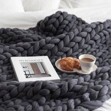 30  Knitted Blanket Winter thick Yarn Bulky Knitting blankets Handmade large big sofa bed blanket 2024 - buy cheap