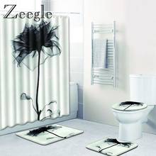 Zeegle-Juego de cortina de ducha con alfombrilla de baño, alfombrillas antideslizantes para el suelo del inodoro, Alfombra de Pedestal, alfombra tipo U 2024 - compra barato