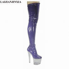 LAIJIANJINXIA-Botas por encima de la rodilla para mujer, zapatos de tacón alto de 17CM de longitud de charol, botas de baile con imagen Real, botas de moto 2024 - compra barato
