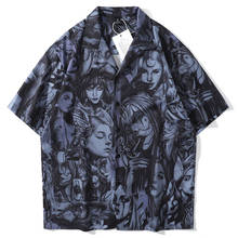 Camisa japonesa de desenho animado para homem harajuku, blusa de anime japonesa, camisa solta grande de manga curta masculina para o verão, praia do havaí, 2021 2024 - compre barato