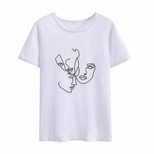 Casual T-shirt Summer T shirt O-neck White Short Sleeve Tshirt Simple Women's T-shirt Stick figure People avatars Print t-shirt 2024 - buy cheap