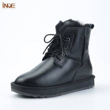 INOE genuine sheepskin leather fur lined men ankle winter snow boots for man lace up casual winter shoes waterproof black 35-44 2024 - buy cheap