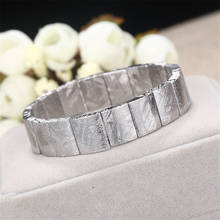 Pulseira de gibeon meteorito para mulheres e homens, bracelete de pulseira prateada, grande 20x14mm, joias de cristal elástico, aaaaa 2024 - compre barato