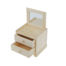 Caja de joyería de madera Natural sin terminar, cofre pequeño, espejo de cristal, caja de almacenamiento de escritorio, organizador de joyería artesanal hecho a mano 2024 - compra barato