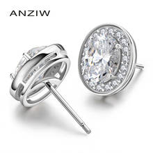 ANZIW  925 Sterling Silver Oval Cut 6x8mm CZ Halo Stud Earring 0.8CT Silver Lovely Earrings for Women Wedding Party Jewelry 2024 - buy cheap