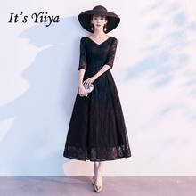 It's Yiiya Evening Dress V-neck Half Sleeve Evening Dresses Elegant Black Plus Size Formal Gowns Lace robe de soiree LF142 2024 - buy cheap