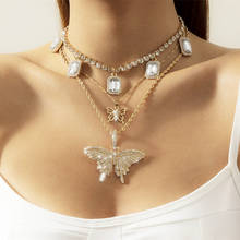 Mwsonya colar feminino com pingente de borboleta e strass, luxuoso, em camadas, cristal, joia para presente, festa 2024 - compre barato