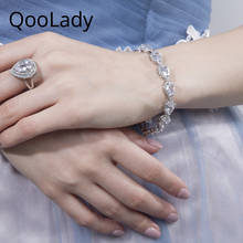 QooLady-pulsera de circonia cúbica para mujer, brazalete elegante de oro blanco con colgante de gota de agua, joyería brillante para boda y fiesta, S015 2024 - compra barato