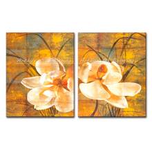 Arte moderna abstrata flor pintura a óleo sobre tela moderna 100% artesanal arte flores brancas pinturas para decoração de parede 2 pçs/set 2024 - compre barato