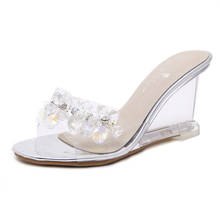 Summer Sweet Glass Rhinestone Sandals Heel Open Toe High-heels Sexy Party Office Women pumps, for women, high (5cm-8cm), peep toe, for summer, for casual 2024 - buy cheap