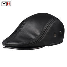 High quality Thick warm genuine cowhide leather caps Daddy husband gift brand fashion outdoor real leather hat 2024 - buy cheap