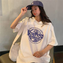 Винтажная футболка с буквенным принтом, женские футболки, топы, японские кавайные женские футболки Ulzzang, Женская Корейская одежда в стиле Харадзюку для женщин 2024 - купить недорого