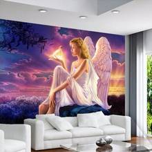 Alta qualidade personalizado 3d foto papel de parede mundo paz dove anjo da guarda menina pôr do sol 3d mural sala estar quarto 2024 - compre barato