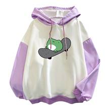 Sudaderas con estampado de ranas para mujer, suéter informal de terciopelo con retales, jerséis para chica, ropa de calle de Hip-Hop, Tops de invierno, 2021 2024 - compra barato