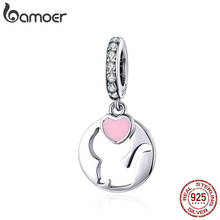 BAMOER Kitty Cat Charm Authentic 925 Sterling Silver Enamel Heart Pendant Fit Original Bracelet Accessories Jewelry SCC1140 2024 - buy cheap