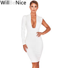 WillBeNice  White 2019 Winter Bandage Dress Deep V Neck Long sleeve  Sexy Dress Bandage Mid Length Bodycon Club Party Vestidos 2024 - buy cheap