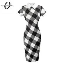 Fashion Formal Office Lady  Elegant Turn-down Collar Short Sleeve Slim Women Dress EB518 2024 - buy cheap