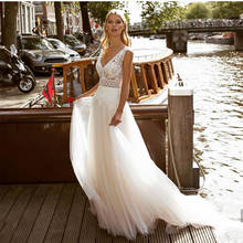 Boho Wedding Dress 2021 V-Neck Lace Tulle Floor Length Backless Beach Bohemian Bride Dresses Robe De Mariee Sleeveless White New 2024 - buy cheap