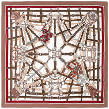 Bufanda cuadrada grande de seda para mujer, pañuelo de diseño con cadena y cinturón a cuadros, chal de sarga con protector solar, marca de lujo, 2021 2024 - compra barato