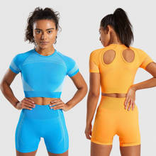 2 PCS Gym Set Workout Suit Women Short Sleeve Crop Top Seamless Fitness Shorts Sports Wear Gym Clothing Athletic Yoga Set 2024 - buy cheap