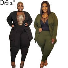 DPSDE Black Big Yard Women Two Pieces Set Autumn V Neck Full Sleeve Casual Vocation Top New 2020 Bodycon Long Green Skinny Pants 2024 - buy cheap