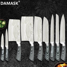 Damask Chef knife Kitchen Knives set 9Pcs Stainless Steel Non Stick Blade Bread Chopping Slicing Santoku Utility Paring Knives 2024 - buy cheap