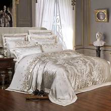 Sliver Gold Luxury Silk Satin Jacquard duvet cover bedding set queen king size Embroidery bed set bed sheet/Fitted sheet set 2024 - buy cheap