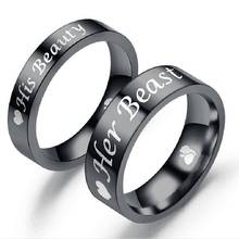 Anillos negros de acero inoxidable para mujer y hombre, anillo de boda con grabado de su bella, su bestia, amante, joyería, regalo para pareja 2024 - compra barato