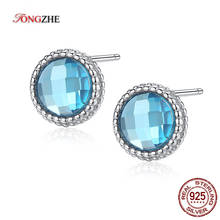 TONGZHE High Quality 925 Sterling Silver Stud Earrings Pink Green Blue Round CZ Crystal Stone Women Men Indian Jewelry Gift 2024 - buy cheap