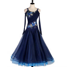 junior Ballroom Dance Dresses Long Sleeve foxtrot dressWomen Stage Waltz Ballroom Dress MQ117 navy blue 2024 - buy cheap