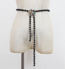 Cadena de cintura con cuentas de cristal para mujer, cinturón ajustable de lujo, color negro, para vestido de verano 2024 - compra barato