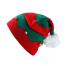 Toddler Kids Christmas Knitted Elf Hat with Small Bells Contrast Color Wavy Stripes Crochet Pompom Santa Cap Party Supplies 2024 - buy cheap