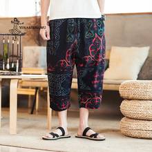 Asian Clothes Summer Men Seven-Points Pants Wide Leg Japanese Style Harajuku Print Casual Loose Trousers Thin Kimono Pants 2024 - buy cheap