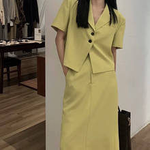 Women Summer Korean Fashion Blazer Suits Vintage Short Sleeve Blazers+Hight Waist Long Skirts 2 Pieces Sets Office Lady 2024 - buy cheap