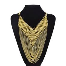 Trendy Punk Metal Chain Tassel Necklace for Women Gold Weaved Pendant Choker Chain Necklaces Fashion Hip Hop weddingJewelry Gift 2024 - buy cheap