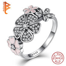 Genuine 925 Sterling Silver Pink Flower Poetic Daisy Cherry Blossom Finger Rings for Women Original Jewelry Valentine's Day Gift 2024 - buy cheap