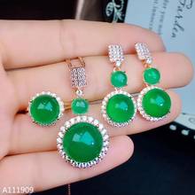 KJJEAXCMY boutique jewelry 925 sterling silver inlaid Natural Green chalcedony Necklace Ring Earring Set Support inspection 2024 - buy cheap