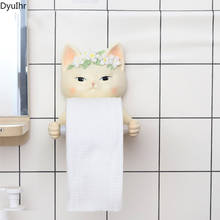 DyuIhr creative cute cartoon cat resin roll paper tube toilet tissue box wall-mounted rack free punching bathroom accessories 2024 - buy cheap