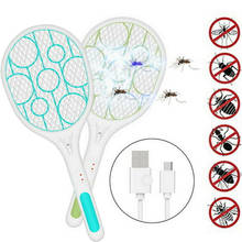 Raqueta eléctrica recargable para mosquitos, raqueta antimosquitos con USB, matamoscas portátil para el hogar 2024 - compra barato