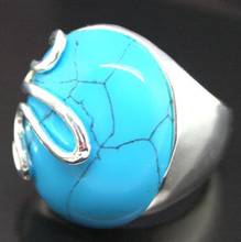 Frete grátis anel joia fashion 17mm x 21mm pedra azul 925 joia anel prata esterlina 2024 - compre barato