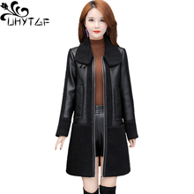 UHYTGF Quality PU Leather Jacket Winter Coat Female Fashion Splicing Casual Warm Outerwear Women's Black Plus Size Overcoat 1235 2024 - buy cheap