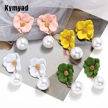 Kymyad Simulated Pearl Jewelry Earrings For Women Flower Statement Earrings 2020 Long Drop Earring New Earings Fashion Jewelry 2024 - buy cheap