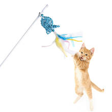 Палочка-тизер для кошек, ротанг, в форме рыбы, игрушка для котят, игрушка-тизер для кошек, индейка, перо, Интерактивная палочка, игрушки для кошек 2024 - купить недорого