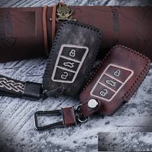 Retro style genuine leather Car Key Case Cover For Volkswagen VW Golf 7 MK7 Tiguan Touran 2017 For Skoda Octavia A7 RS For Seat 2024 - buy cheap