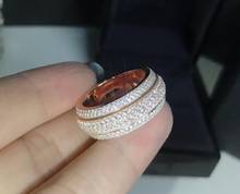 925 prata esterlina moda círculo de cristal girar anéis elegantes três fileiras de broca rosa ouro anel de prata famosa jóias de casamento 2024 - compre barato