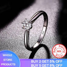 Anel fino com certificado yanhui com material de prata 925 sólido 6mm zircônia anéis com diamante mulheres joias de casamento presente 2024 - compre barato