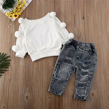 2019 Winter Set Baby Newborn Baby Girls Clothes Hairball Knitted Sweater Tops Denim Pants 2PCS Outfits Set vetement enfant fille 2024 - buy cheap