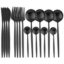 Conjunto de talheres pretos 18/10 aço inoxidável, 16 peças, jogo de jantar de faca, garfo e colher, caixa de presente 2024 - compre barato